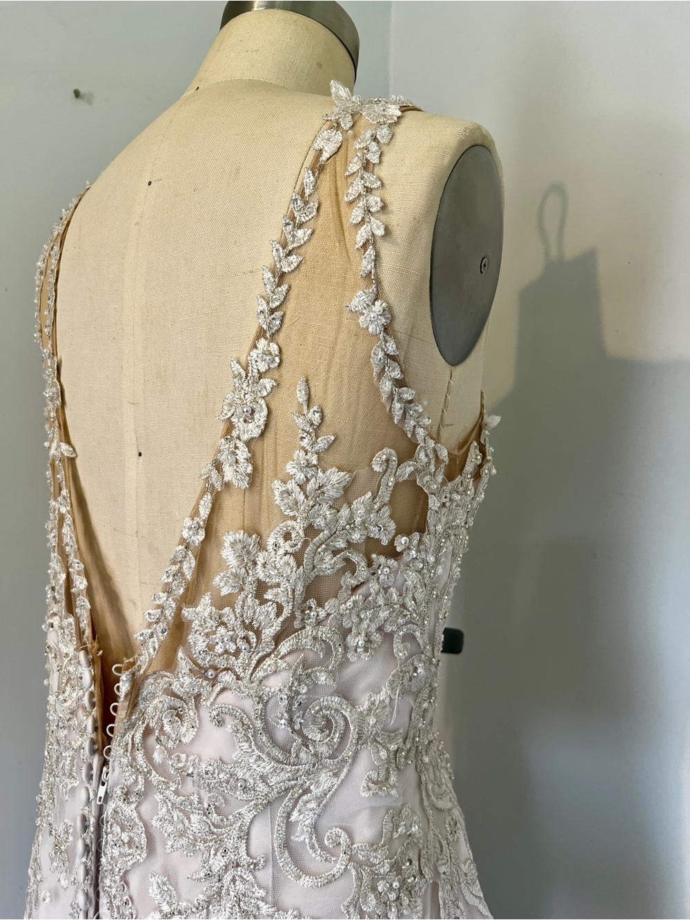 Ivory-Blush Lace Mermaid Wedding Dress - Picture 9 of 10